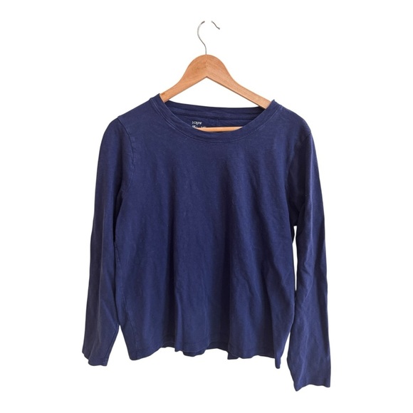 J Crew Factory Navy Blue Long Sleeve Round Neck Girlfriend Tee Womens Size L - Picture 1 of 8